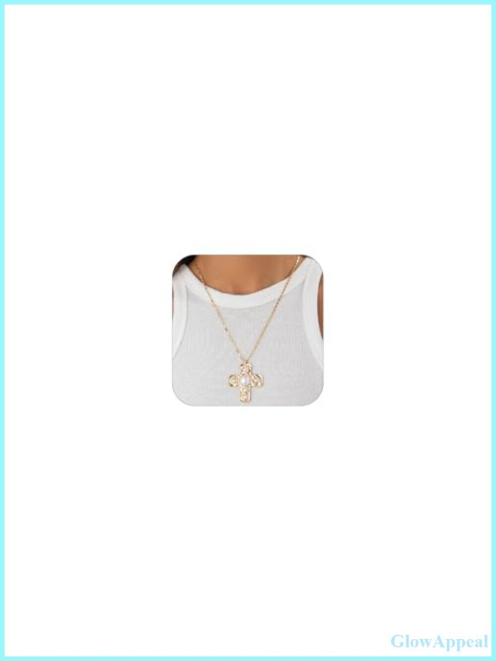 Chunky Cross Pendant Necklace Pearl Statement Vintage Style